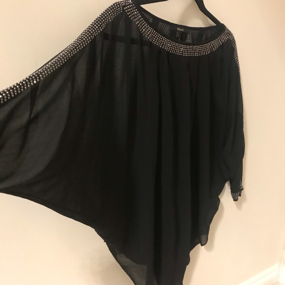 Black semi-sheer studded tunic dress